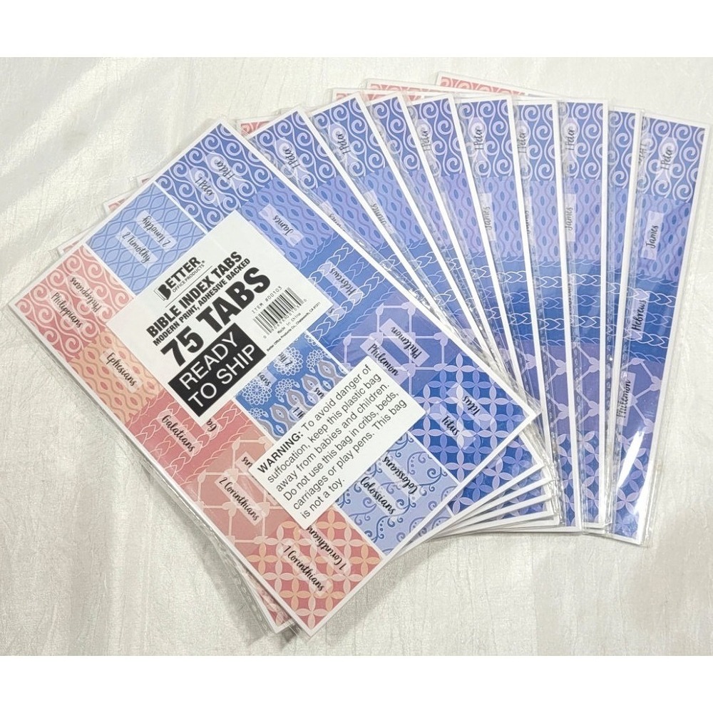 LOT: 10 Packages Bible Index Tabs - 75 Tabs - Adhesive Backed Modern Print